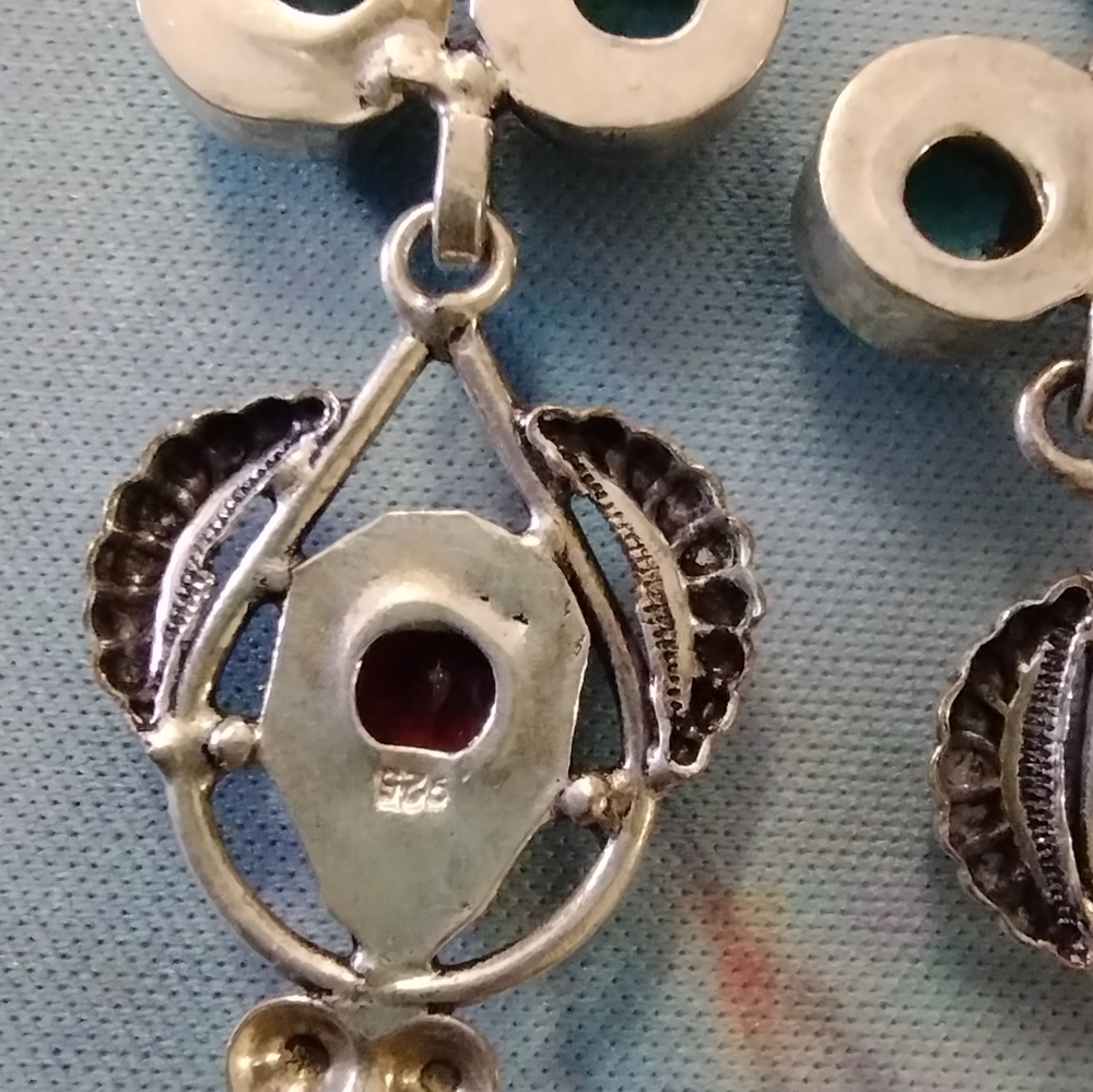 925 Garnet Turquoise Earrings - Picture 4 of 9
